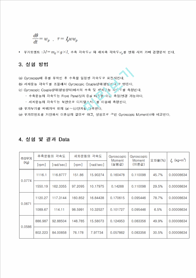 Bifilar Pendulum을 이용한 극관성 모멘트 측정, Gyroscopic[자이로스코프] 모멘트의 측정.hwp